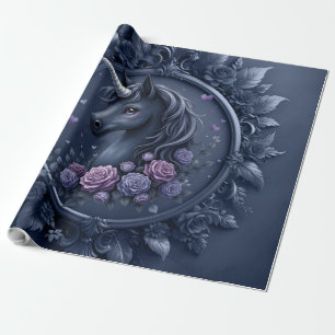 Papel De Regalo Retrato negro de unicornio en un marco redondo