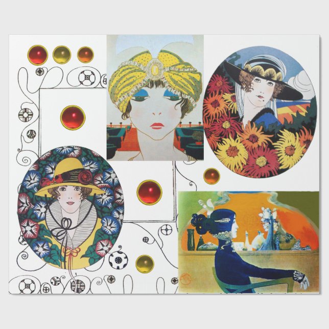 PAPEL DE REGALO RETRATOS DE MUJERES, COSTUMBRE DE MODA DE BELLEZA  (Superficie plana)