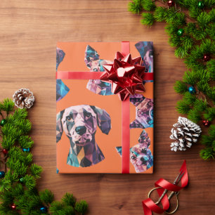 Papel De Regalo Retratos geométricos de perros sobre fondo Naranja