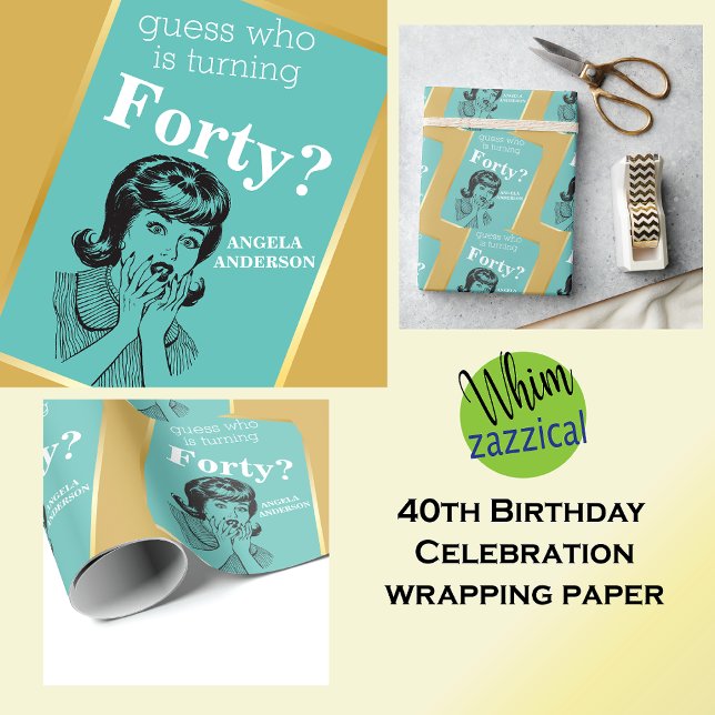 Papel De Regalo Retro 40 cumpleaños 🎁 Fiesta de mujer (Subido por el creador)