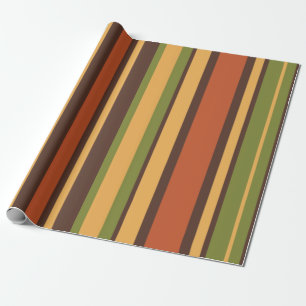Papel De Regalo Retro 70 Stripes Brown Aguacate Naranja Mostaza