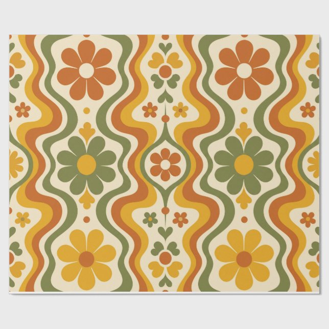 Papel De Regalo  Retro 70s Floral Wrapping Paper Pattern (Superficie plana)