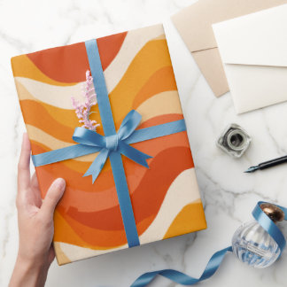 Papel De Regalo Retro 70s Orange Mustard Wave Abstract Pattern