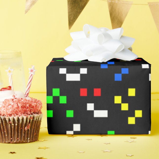 Papel De Regalo Retro 8 Bit Video Game Graphics Pattern (Fiesta de cumpleaños )