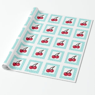 Papel De Regalo Retro Aqua Dots Cherries