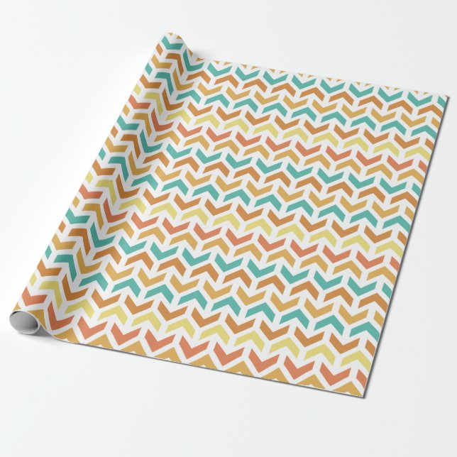 Papel De Regalo Retro Arrows Chevron Naranja Oro Verde azulado (Desenrollado)