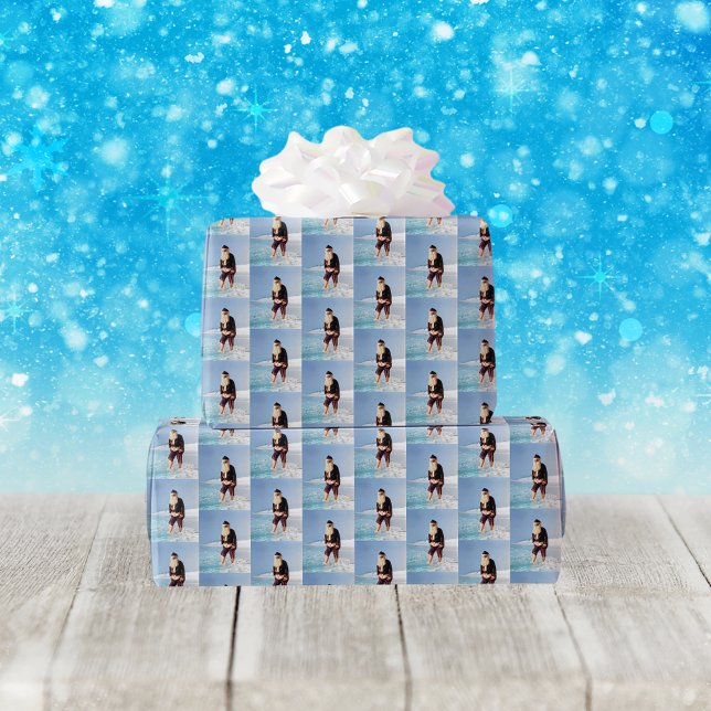 Papel De Regalo Retro Beach Santa Claus Foto en agua salada (Subido por el creador)