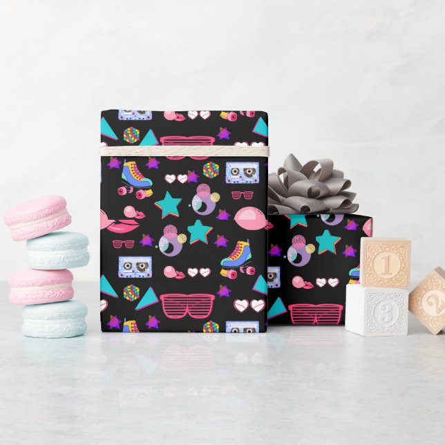 Papel De Regalo Retro black 80s Costume Vibrant culture pop (Baby Shower)