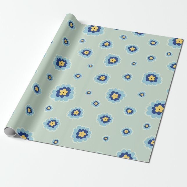 Papel De Regalo Retro Blue Floral (Desenrollado)