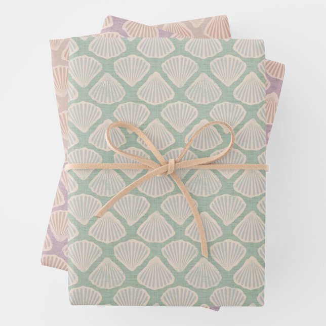Papel de regalo retro boho con conchas marinas (In situ)