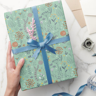 Papel De Regalo Retro Boho Floral Mint Green