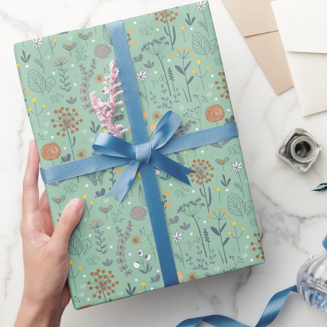 Papel De Regalo Retro Boho Floral Mint Green (Subido por el creador)
