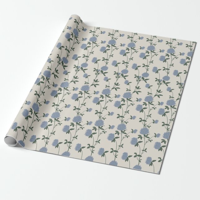 Papel De Regalo Retro Botanical Meadow Clover | French Linen (Desenrollado)