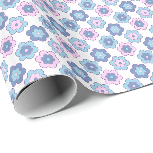 Papel De Regalo Retro Bubble Flowers (Pink and Blue) Pattern (Esquina del rollo)