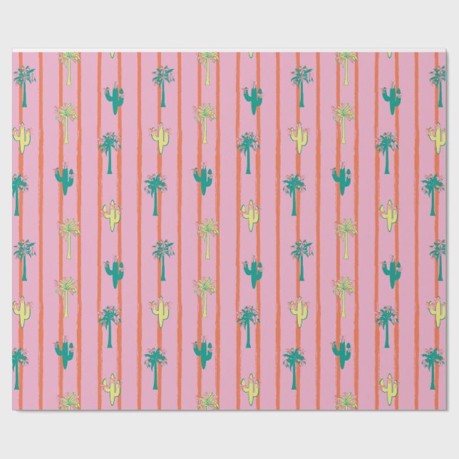 Papel De Regalo Retro Cactus & Palm Trees Gift Wrap Paper (Superficie plana)