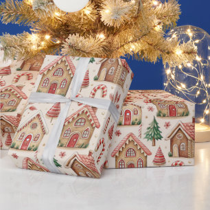 Papel De Regalo Retro Casa de Pan de Jengibre de Navidad