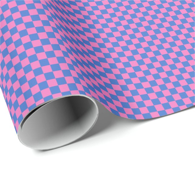 Papel De Regalo Retro Checkered Pattern Bright Bold Pink and Blue (Esquina del rollo)