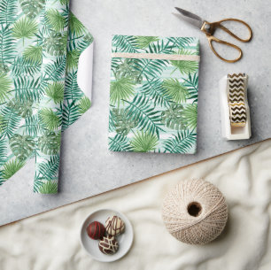 Papel De Regalo Retro Chic Tropical Hojas de Palma Verde Follaje