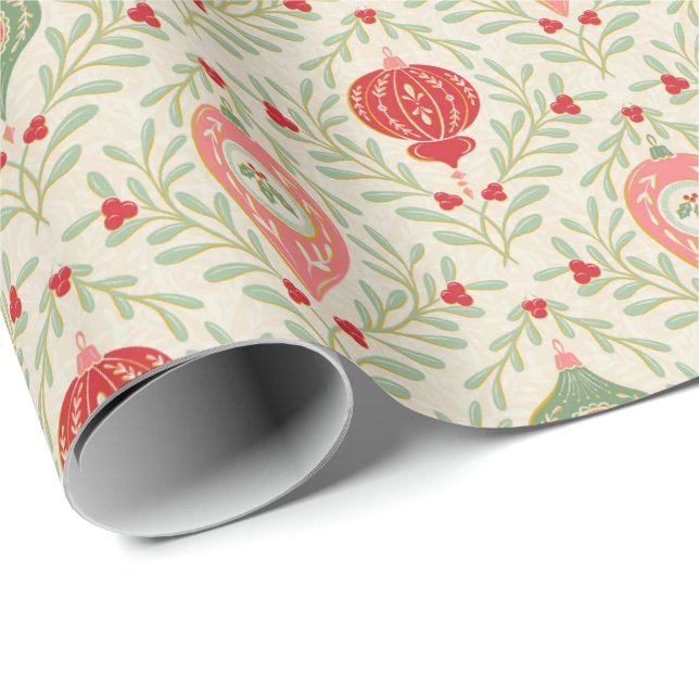 Papel De Regalo Retro Christmas Ornament Pink, Red, Green Paper (Esquina del rollo)