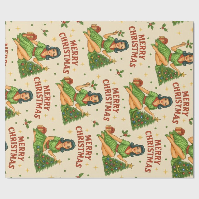Papel De Regalo Retro Christmas Pin-Up Wrapping Paper  (Superficie plana)
