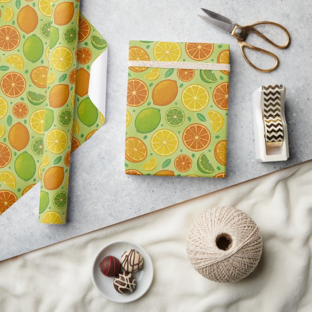 Papel De Regalo Retro Citrus Pop Art Gift Wrap (Artesanía)
