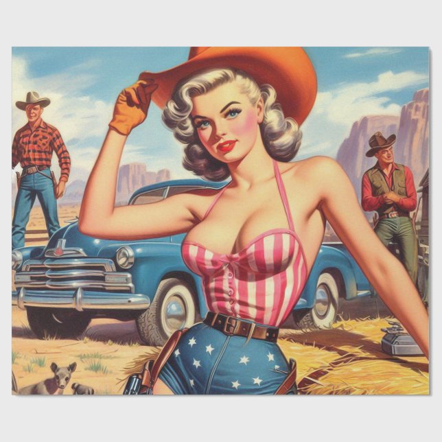 Papel De Regalo Retro Cowgirl Pin (Superficie plana)