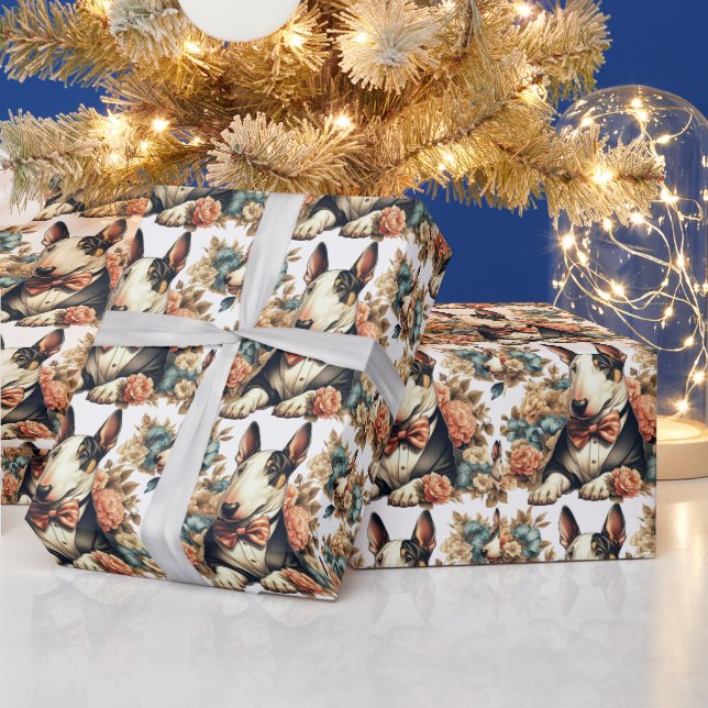 Papel De Regalo Retro Cute Floral Bull Terrier (Vacaciones)