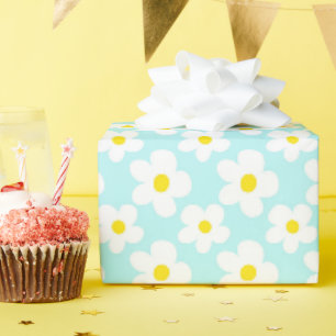 Papel De Regalo Retro Daisy Floral y ligero verde azulado