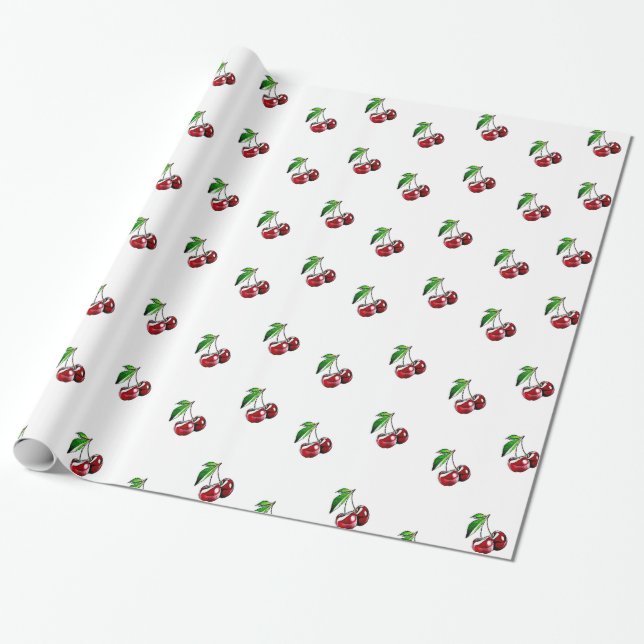 Papel de regalo retro de las cerezas (Desenrollado)