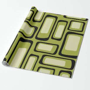 Papel De Regalo Retro de mediados de siglo verde rejilla rectangul