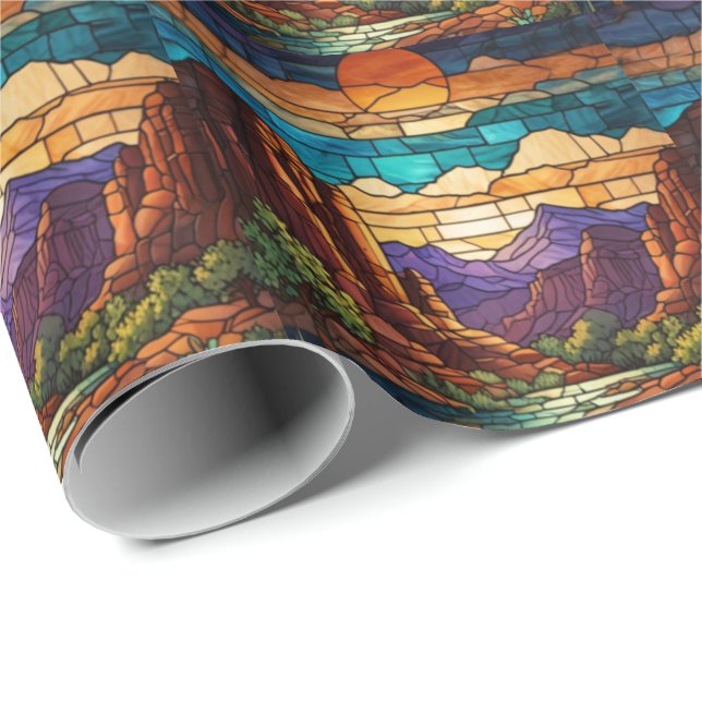 Papel De Regalo Retro desert scene Sedona mountains stainglass art (Esquina del rollo)