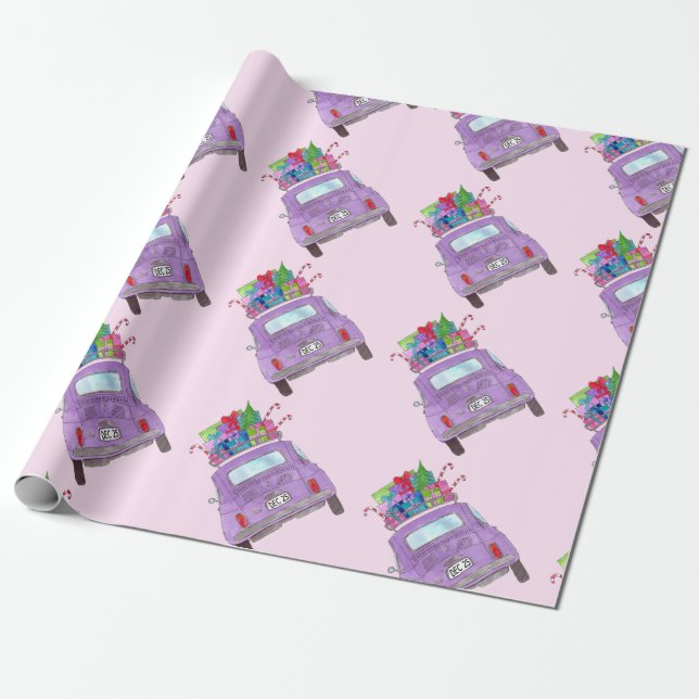 Papel De Regalo Retro Fiat 500 con regalos de Navidades (Desenrollado)