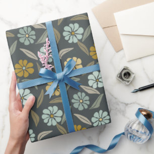 Papel De Regalo Retro Flor Azul y Amarillo