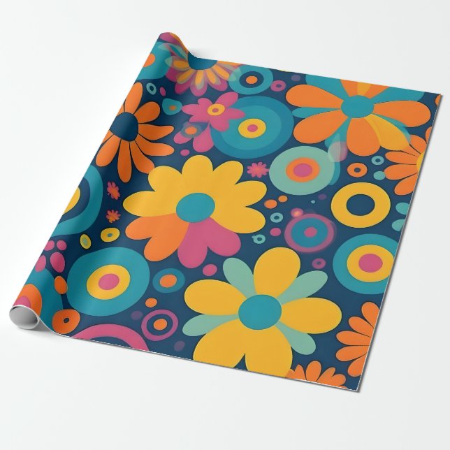 Papel De Regalo Retro Floral Burst (Desenrollado)