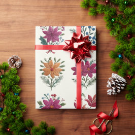 Papel De Regalo Retro Folk Floral Christmas