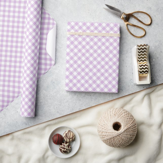 Papel De Regalo Retro Gingham Soft Lilac (Artesanía)