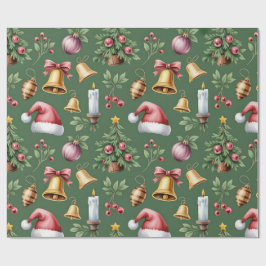 Papel De Regalo Retro Green Christmas Wrapping Paper