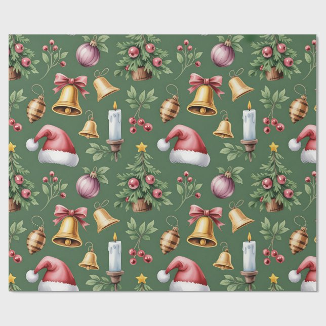 Papel De Regalo Retro Green Christmas Wrapping Paper (Superficie plana)