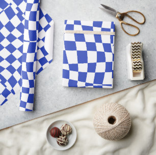 Papel De Regalo retro groovía azul costero ondulante a cuadros