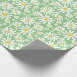 Papel De Regalo Retro Groovy Daisies Patrón de primavera Sage Verd