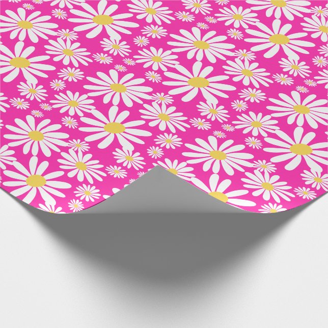 Papel De Regalo Retro Groovy Daisies Spring Daisy Pattern Pink (Esquina)