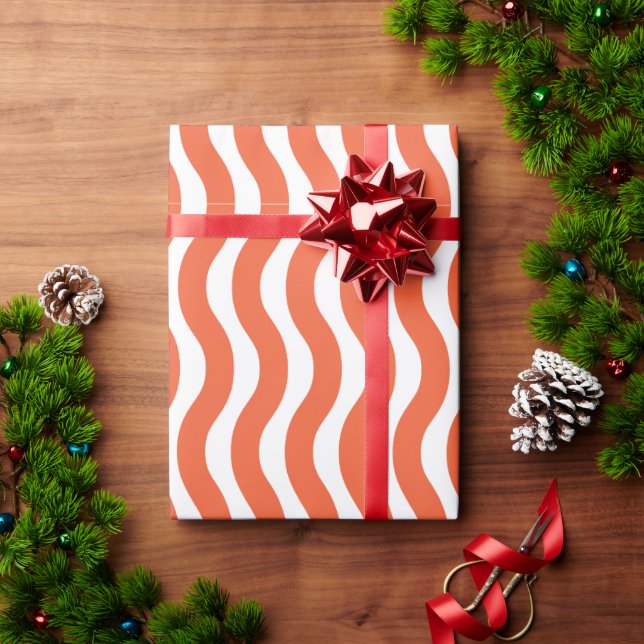 Papel De Regalo Retro Groovy Naranja Raya Ondulada  (Regalo de vacaciones)