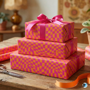 Papel De Regalo Retro Groovy Tablero de Ajedrez Deformado Rosa Nar