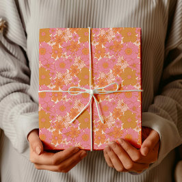Papel De Regalo Retro Groovy Vibrante Boho Rosa