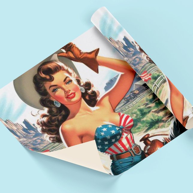Papel De Regalo Retro Hermosa Cowgirl Pin Up (Subido por el creador)