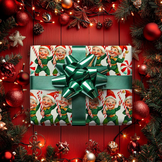 Papel De Regalo Retro Holly Jolly Navidades Elves (Subido por el creador)