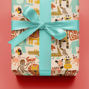 Papel De Regalo Retro Jungle Animals Cute Patterado