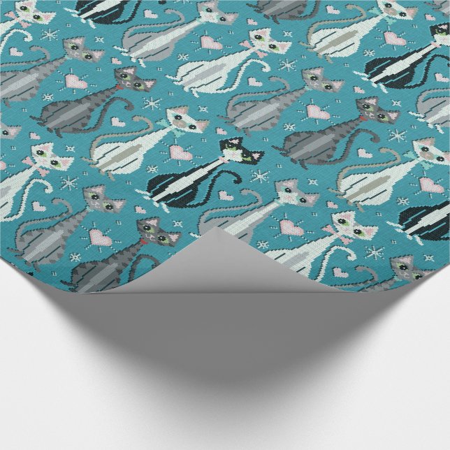 Papel De Regalo Retro Kitty Cat (faux) Cross Stitch ©studioxtine (Esquina)