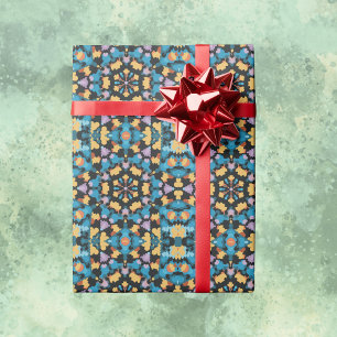 Papel De Regalo Retro Mandala amarillo azul y Naranja