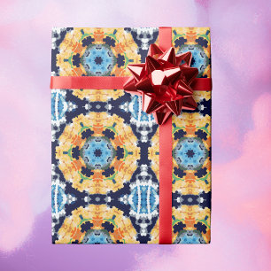 Papel De Regalo Retro Mandala amarillo azul y Naranja